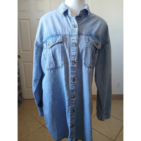 Passport Women’s Blue Long Sleeves Button Up Blouse With Pockets Large - Picture 1 of 16